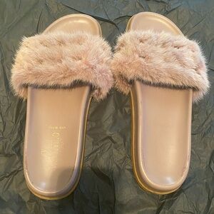 Valentino rockstud mink fur slides 39.5 pink